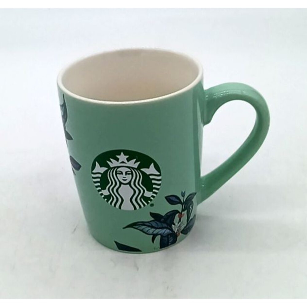 Starbucks Mint Green Teal Floral Coffee Tea Mug Green Logo 2021 10 Oz